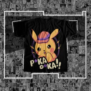 Remera Sublimada Anime - Pokémon Pikachu Negra