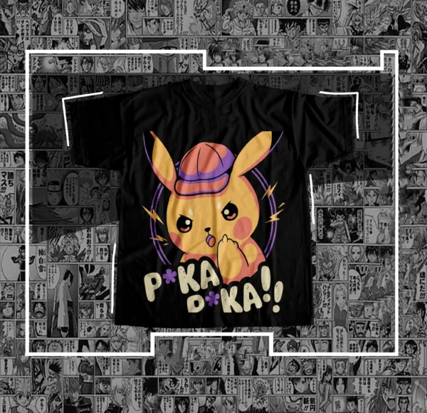 Remera Sublimada Anime - Pokémon Pikachu Negra